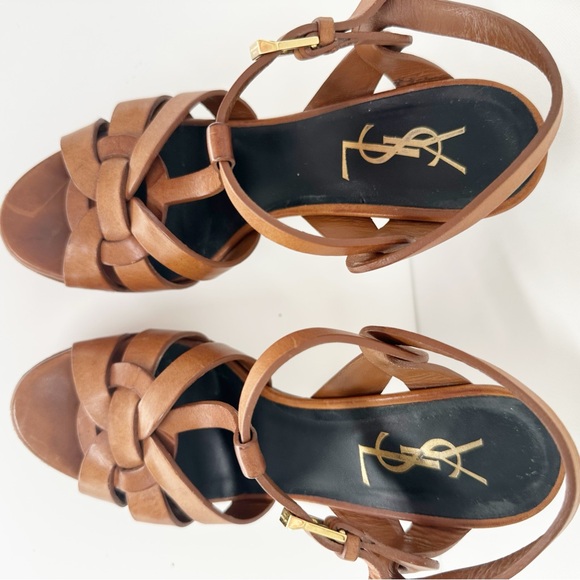 YSL Saint Laurent Tribute Platform Heel Sandal size 6 (36) Vintage Luggage - Picture 15 of 16